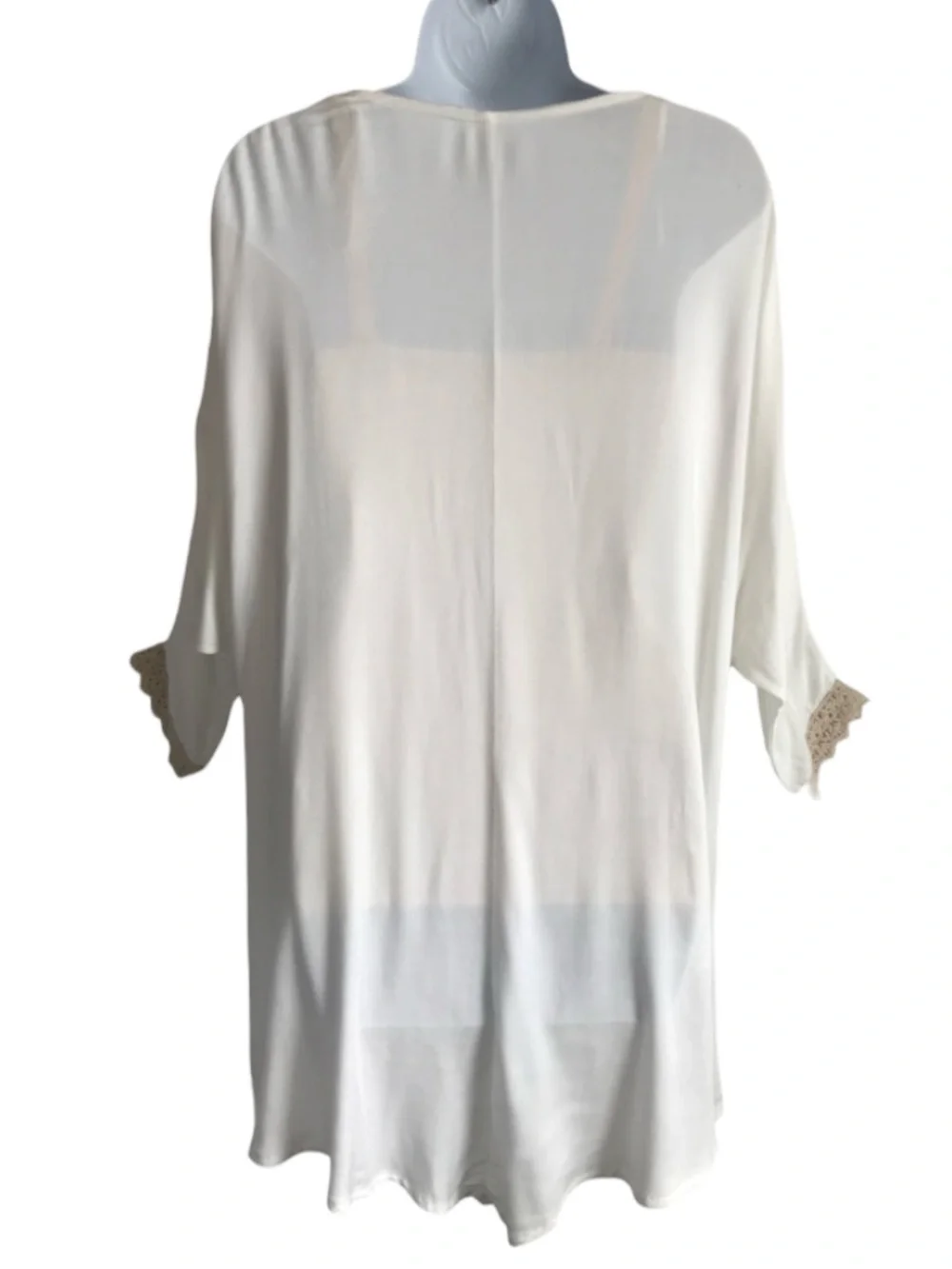 🔴 4/$15 Underella by Ella Moss Women’s S White Tan Kimono Robe with Crochet Trim